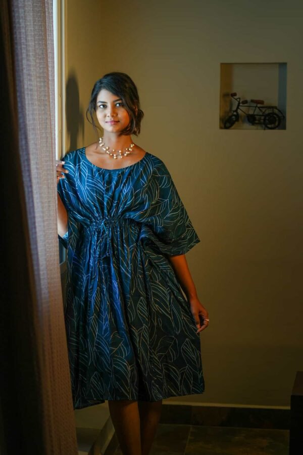 Royal blue leaf printed kaftan